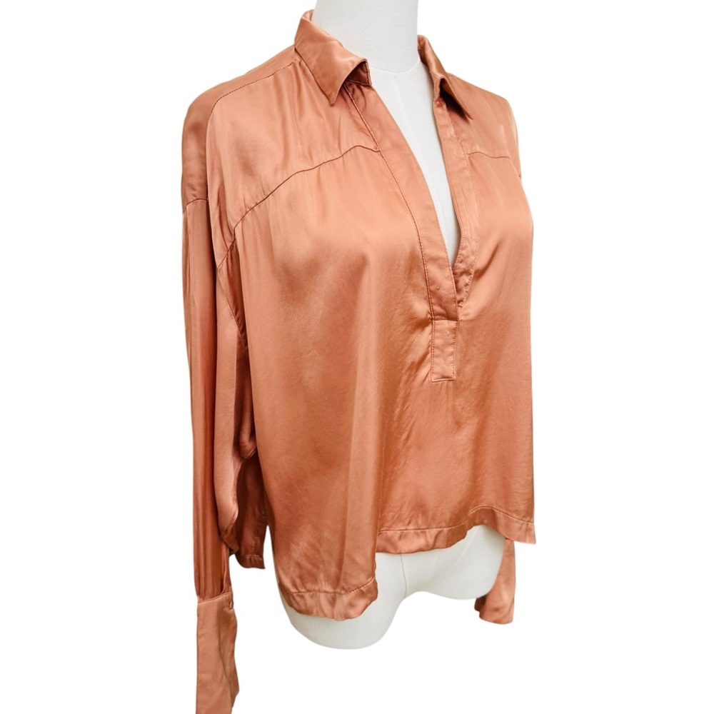 Maeve Anthropologie Copper Satin Blouse Women’s Large 100% Viscose Boho Chic - Picture 4 of 11